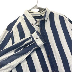 Only & Sons Slim Long Sleeve Bold Stripe Twill Shirt Blue White L Lightweight